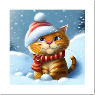 Fat Red Cat with Santa Hat Posters and Art